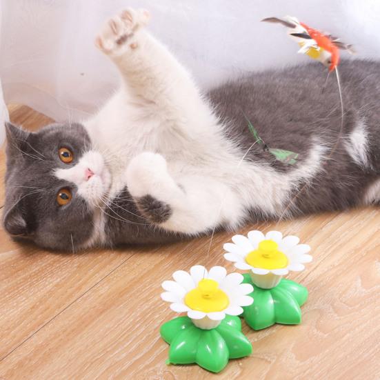 Interaktives Katzenspielzeug mit um 360 Grad drehbarem fliegendem Vogel, Biene, Schmetterling und Blumenbasis, Katzen-Teaser, Heimtierbedarf
