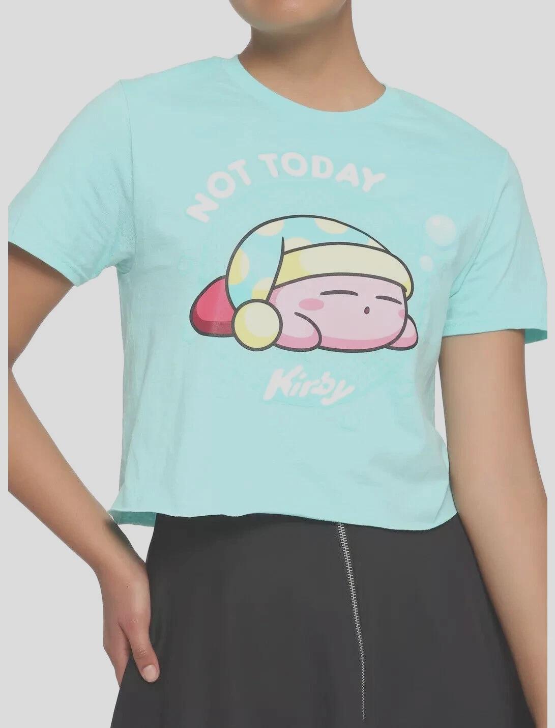 

Kirby Juniors Not Today Kirby Sleeping Mint Green Cropped Shirt New Medium 3XL