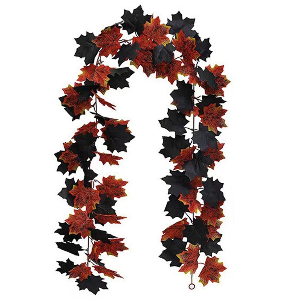 Retro Halloween Black Maple Leaf Realistic Autumn Halloween Garland Elegant Plastic Artificial Plant Wall Hanging Garden
