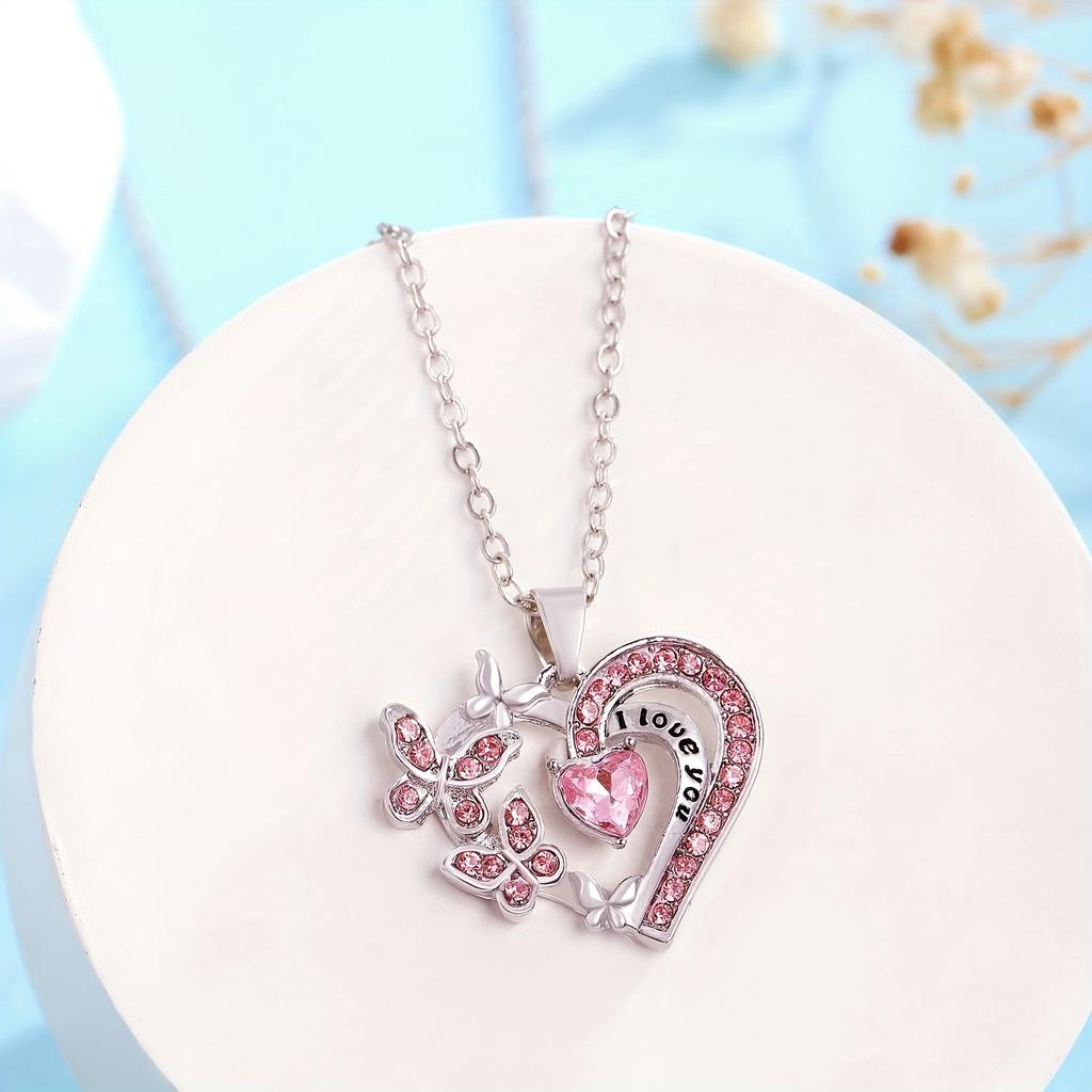 1PC Fashion Love Butterfly Micro-set Rhinestone L Love You Simple Necklace Alloy Electroplating Pendant