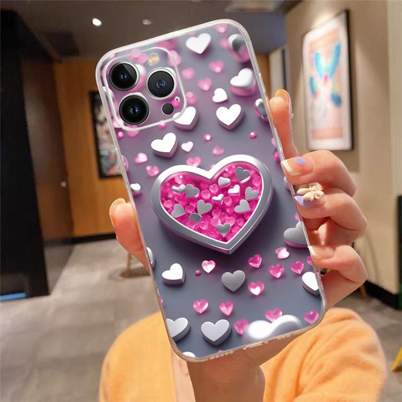 

Phone Case Carcasa Funda For iPhone 17 Pro Max Air 16 15 14 13 Pro Max 15 16 Pro 15Plus 16E Love Pink Heart Case iPhone 17Pro