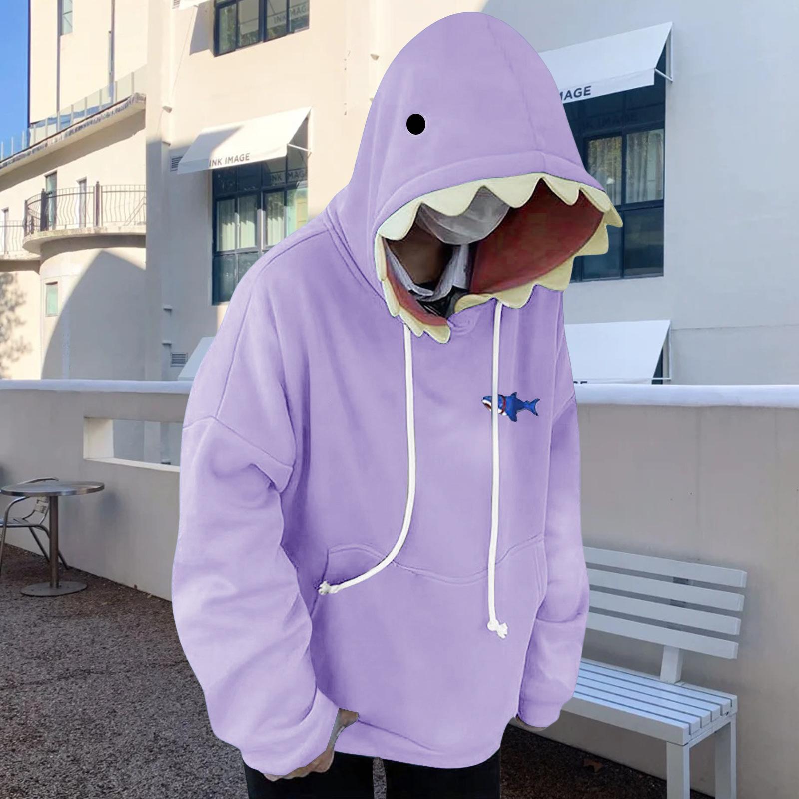 

Women s Casual Loose Fit Pullover Hoodie with Shark Design Hood and Front Pocket Long Sleeve Sweatshirt for Everyday Wear M фіолетовий