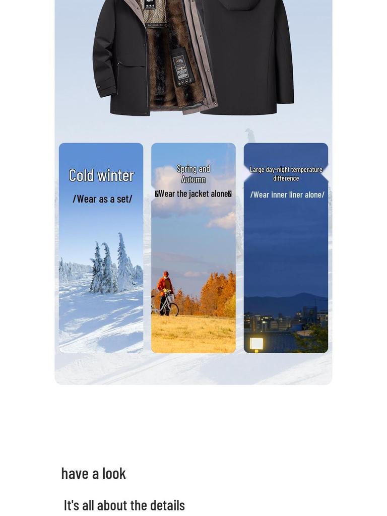 2025 Winter Men's High-End Thickened Goose Down Jacket with Detachable Liner.