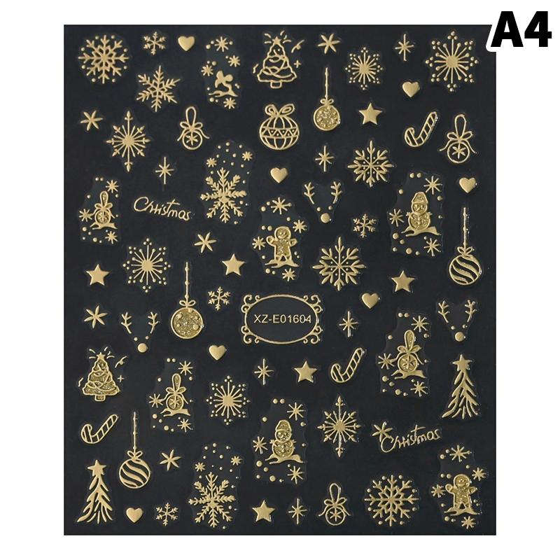 1Sheet Gold 3D Christmas Nail Foil Stickers Sparkling Snowflake Christmas Tree Snow Globe Snowflake Nail Slider Nail Stickers