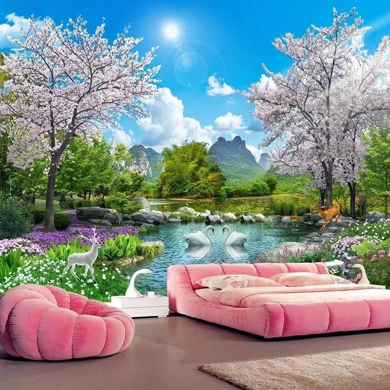 3d Nature Landscape Wallpaper Swan Lake Wall Paper Living Room Bedroom Wall Mural Frescoes Home Decor