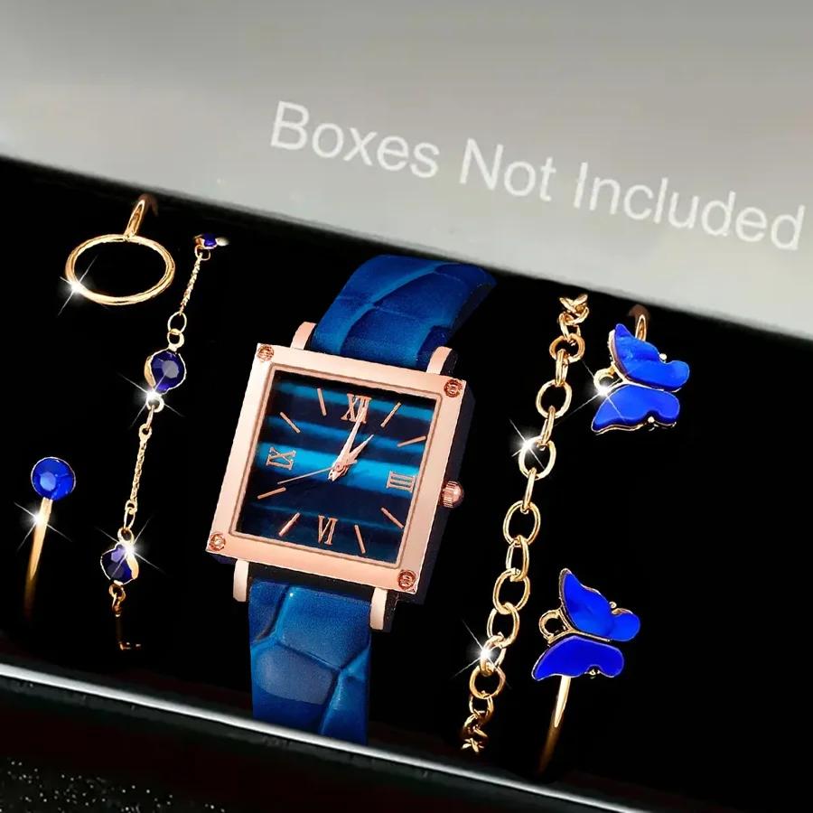 

5 шт./Набор-Женские Роскошные Кварцевые Часы Римский Циферблат Часы Женские Модные Деловые Часы Повседневные Часы Набор Ювелирных Изделий