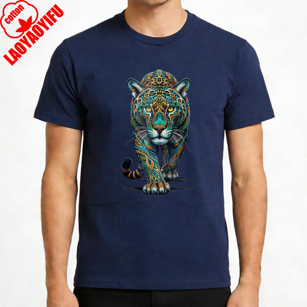 Colorful Leopard Animal Print Summer Casual Men TShirt Cotton Slim Fit Fashion Aesthetic Gift for Him Wild Nature Design Tops