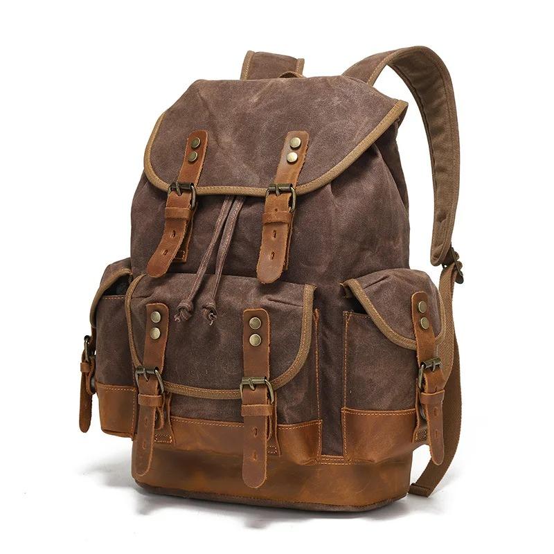 Vintage Canvas Backpacks for Men Laptop Daypacks Waterproof Rucksacks Large Waxed Mountaineering Travel Pack Vintage Backpack