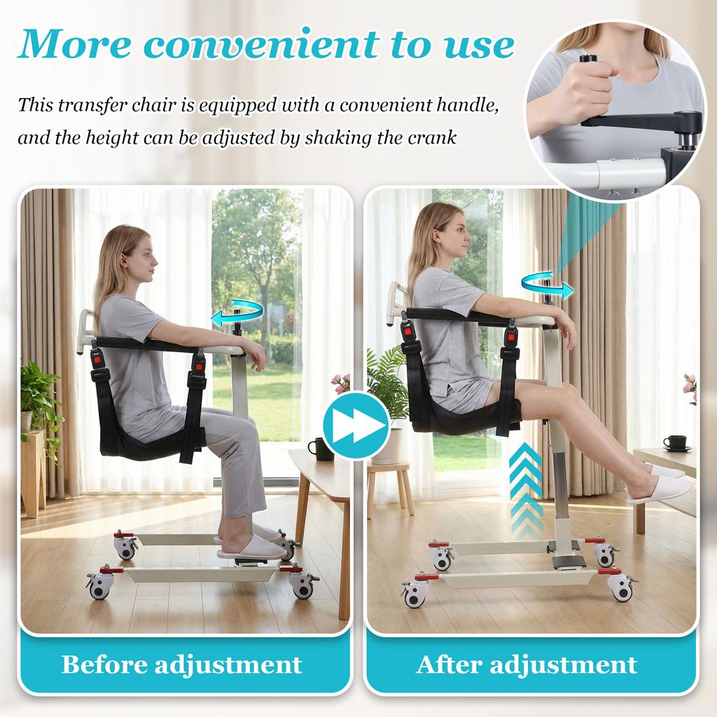 Portable Car Patient Lift Aid Transport Chair W/Adjustable Height & Width Patient Transfer Aid with Wheels for Elderly & Disable