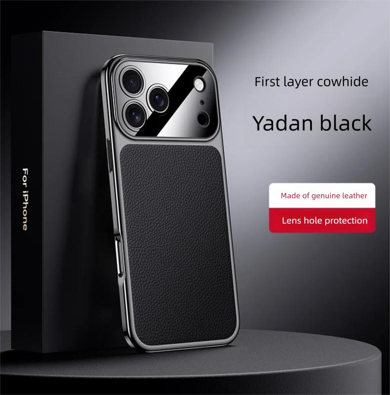 Premium Full Grain Leather Case For iPhone 17 Air Pro Max Luxury Cover Electroplating Frame
