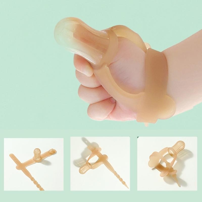 Silikon Tänder Handledsband Baby Tumme Sugg Stopp Napp Leksak BPA Fri Spädbarn Tänder Biter Finger Skydd