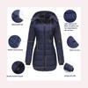 Women’s Hooded Jacket Cotton Padded Light Rain Water Resistant Zipper Closure Windproof Puffer Coats Hidden Side Pockets Winter Long Outwear
