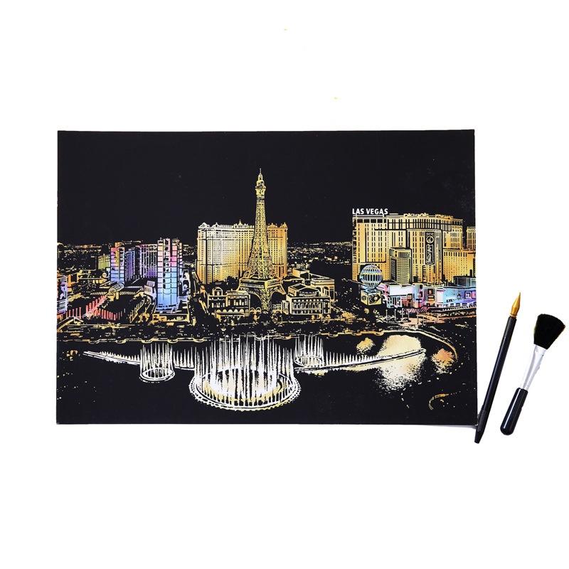 Tablero de Papel para Pintar Paisaje Nocturno con Arte Mágico Rasca Premium Para Actividades Educativas Atractivas