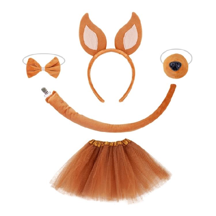 Foxes Ears Headband Plush Tail Bowtie Dogs False Nose Dogs Hair Hoop Set Animals Cosplay Costume Set for Halloween