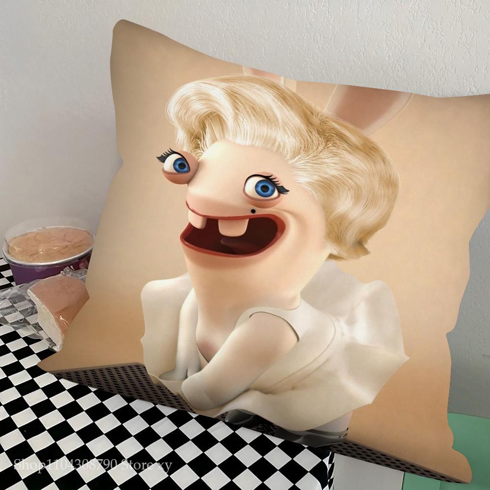 Cartoon Raving Rabbids Spiel Kissenbezug Quadratisches Kissen Schlafzimmer Sofa Freizeit Komfort Kissen Auto Wohnzimmer Heimdekoration