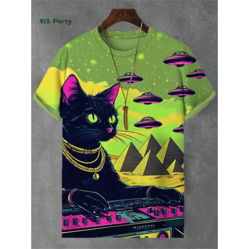 Cat Print Men's T-Shirt 3D Funny Animal Pattern Short Sleeve T-Shirt Y2k Top Summer Men's Daily Street Casual Clothing Shirt
