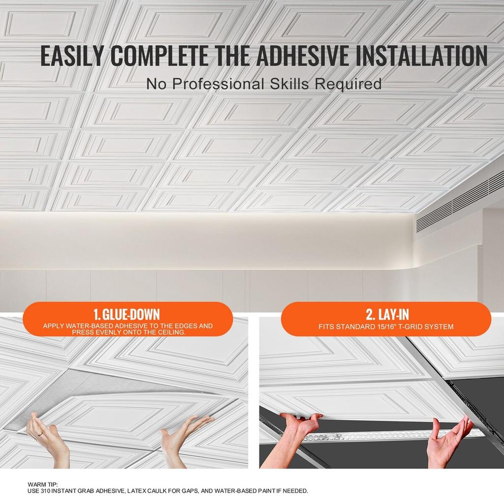 Ceiling Tiles 12-Pack 24 X 24 In PVC Easy Installation White Peg Pattern