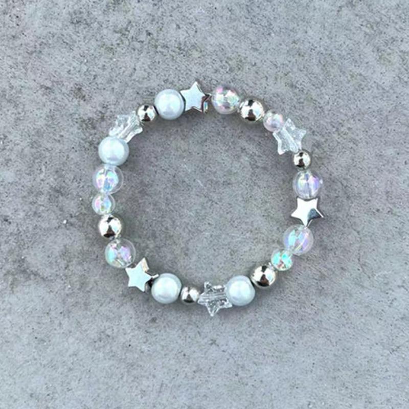 Unique Star Beaded Bracelet Harajuku Crystal Star Pentagrams Bead Wristlet Heart Metal Bead Handchain Jewelry Gift Women