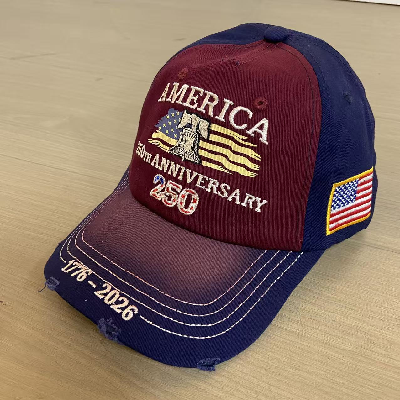 Independence Day Embroidered Baseball Cap Washed Hole 250Th Anniversary Cap красный