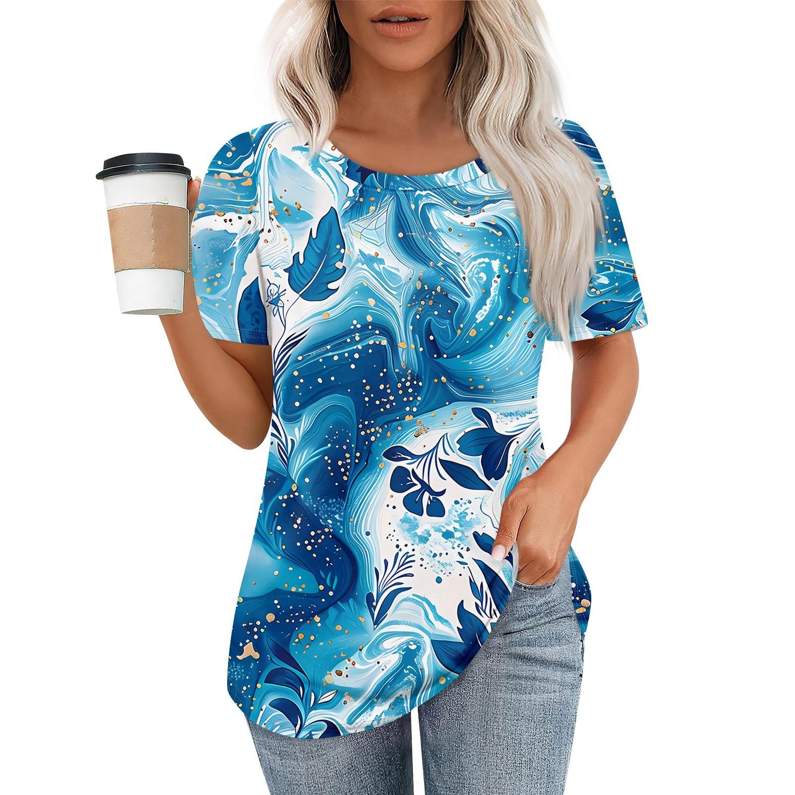 

Женский модный повседневный свитер с коротким рукавом и круглым вырезом M синий