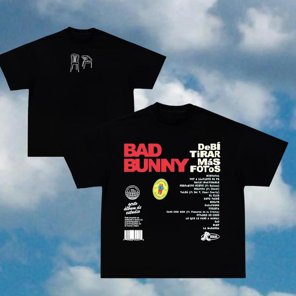 Bad Bunny Print T-shirts Men Oversize Y2k T-shirts Street Hip Hop Breathable High Quality Heavy Cotton Short Sleeves Male Tops