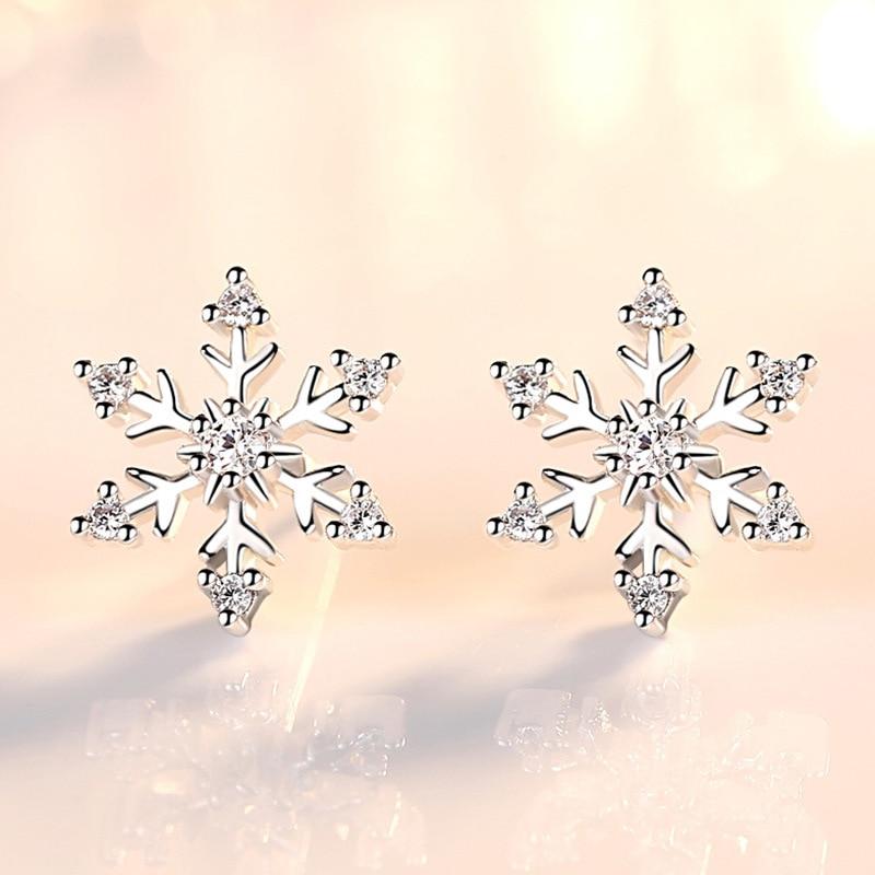 Cercei Dama Snowflake Christmas Earrings with Zirconia 925 Sterling Silver Includes Jewelry Box Silver