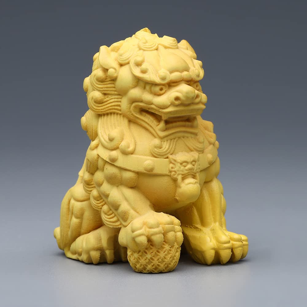 6cm Wooden Shishi Komainu Figurines for Shinto Shrines, Feng Shui Charms, and Amulets To Ward Off Evil Spirits. Shisa (Set of 2) Wood Carvings