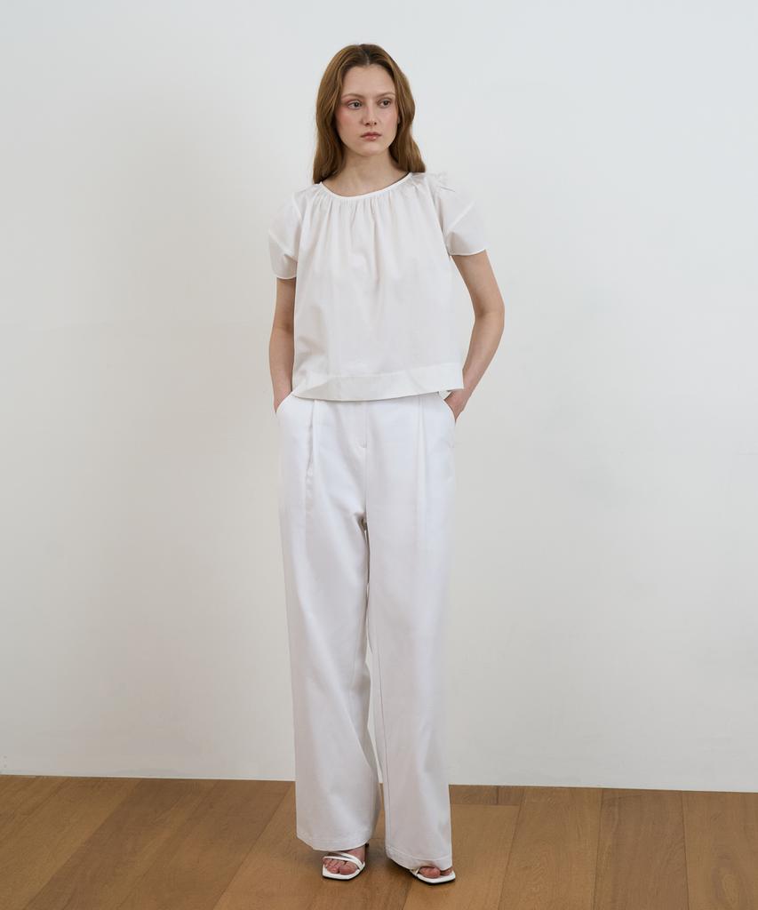 DEHEVE Volume Shirring Blouse [Ivory]