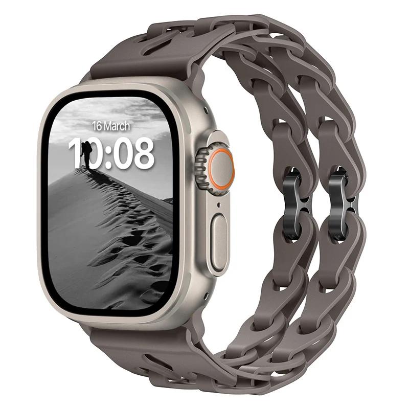 Pulseira de Silicone de Elo Duplo para Apple Watch Band Ultra 2 49mm 44mm 40mm 45mm 41mm 42mm Bracelete para Series 9 8 7 6 5 4 SE 3