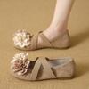 Faux leather French camellia flower Mary Jane single shoes women's 2025 new fashion versatile cross elastic flat shoes