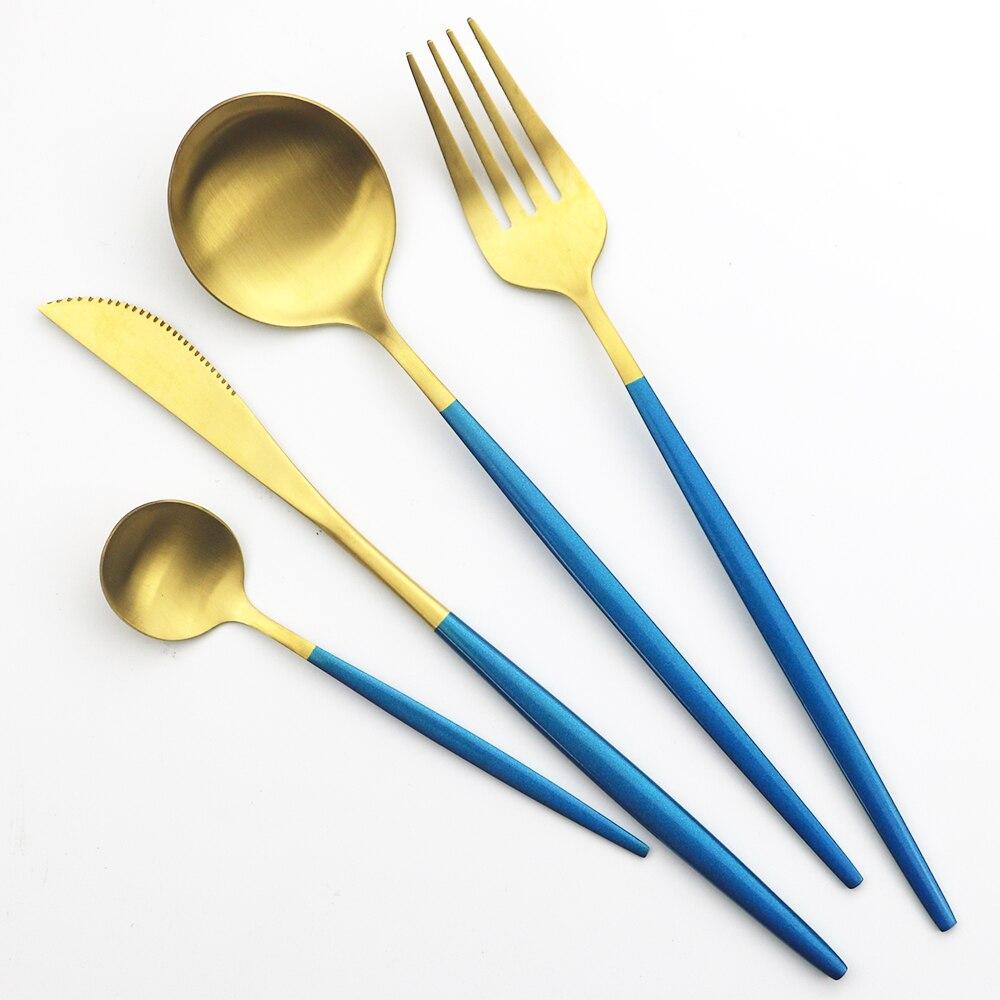 5Pcs Gold Dinnerware Cutlery Set Knife Cake Fork Tea Spoon Dinner Tableware Stainless Steel Flatware Home Kitchen Silverware Set
