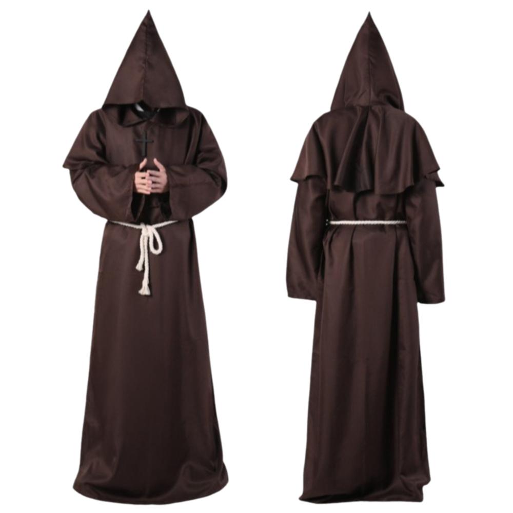 Retro Medieval Monk Robe Waist Rope Wizard Knight Cape  Halloween Party L кофейный