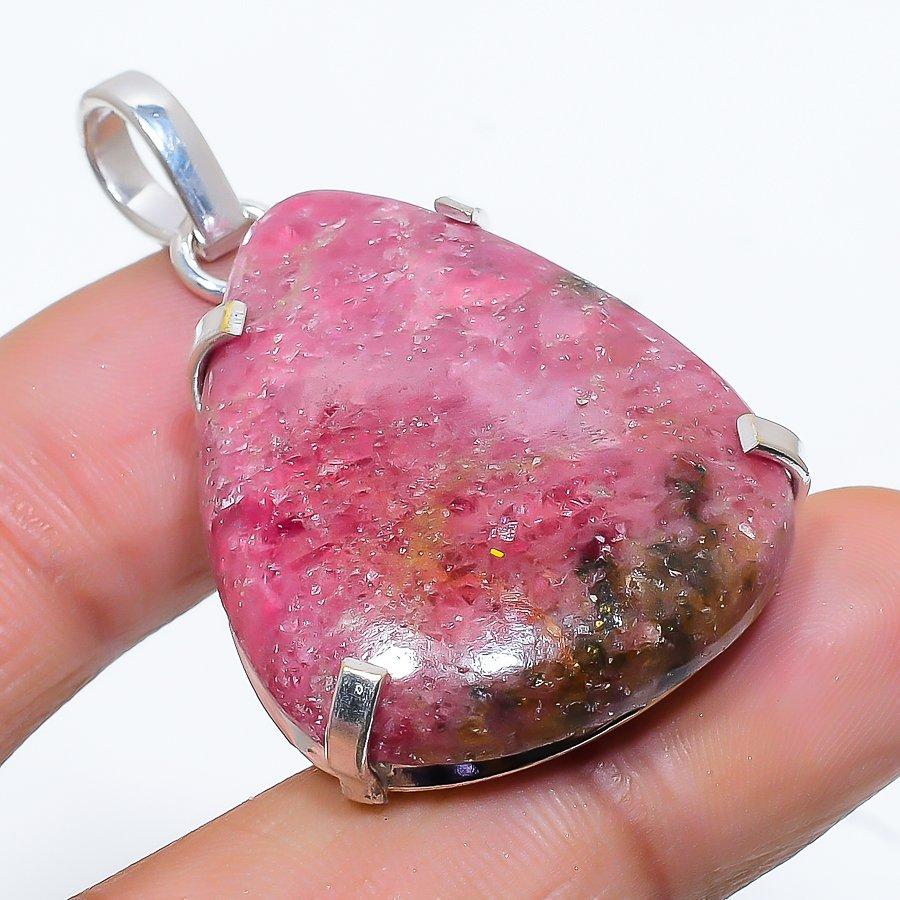 Natural Rhodonite Gemstone Handmade 925 Sterling Silver Pendant 1.77" R8h85
