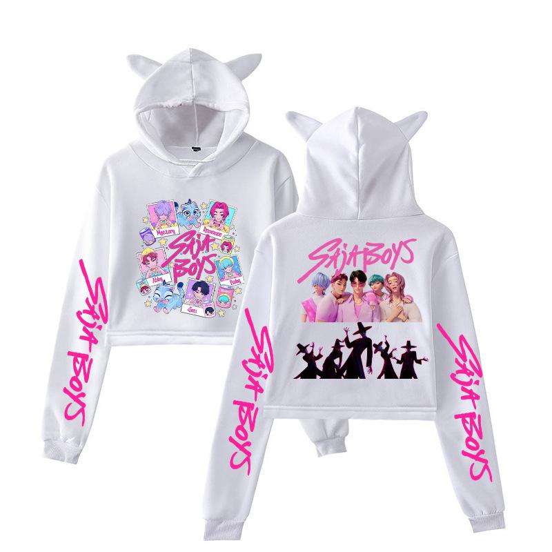 Anime K-Pop Demon Hunters Saja Boys Crop Tops Cat Ears Sweatshirt Long Sleeve Girls Fashion Hoodie