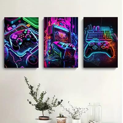 3-teiliges/Set Gaming Graffiti Gamepad Kopfhörer Lustige Wandkunst Leinwand Poster Gamer Zimmer Wanddekor Drucke Moderne Wohnzimmer Poster