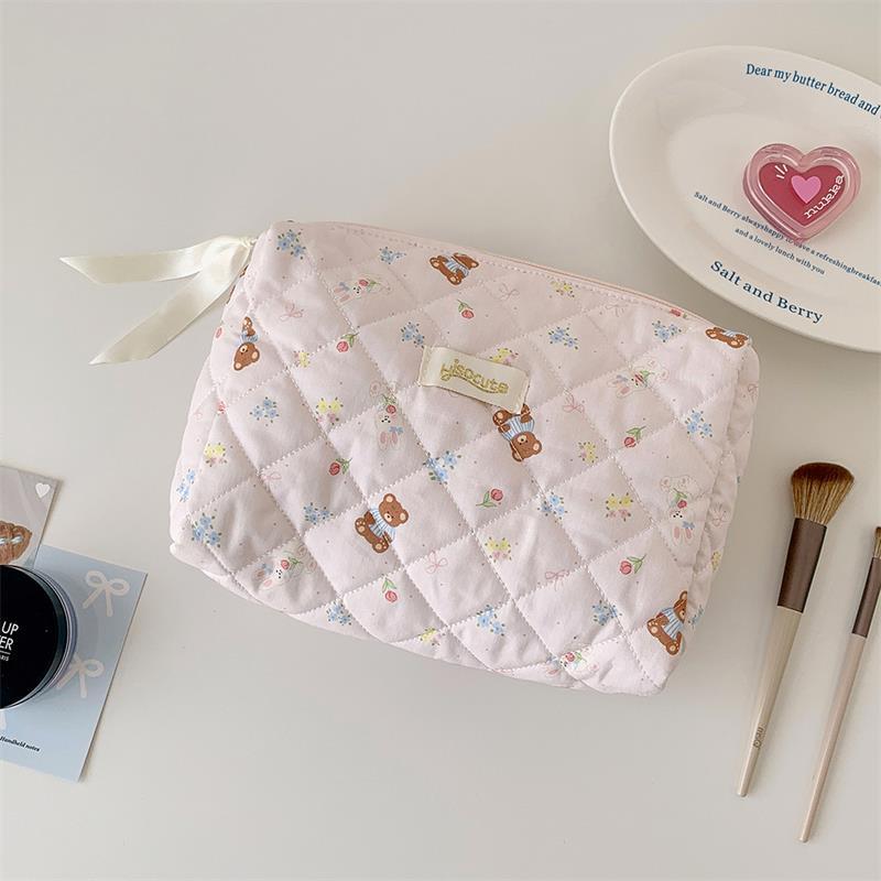 Cute Bear Print Cosmetic Bag Large-Capacity Portable Travel Toiletry Bag Storage Bag  Student Pencil Case Girly Gifts