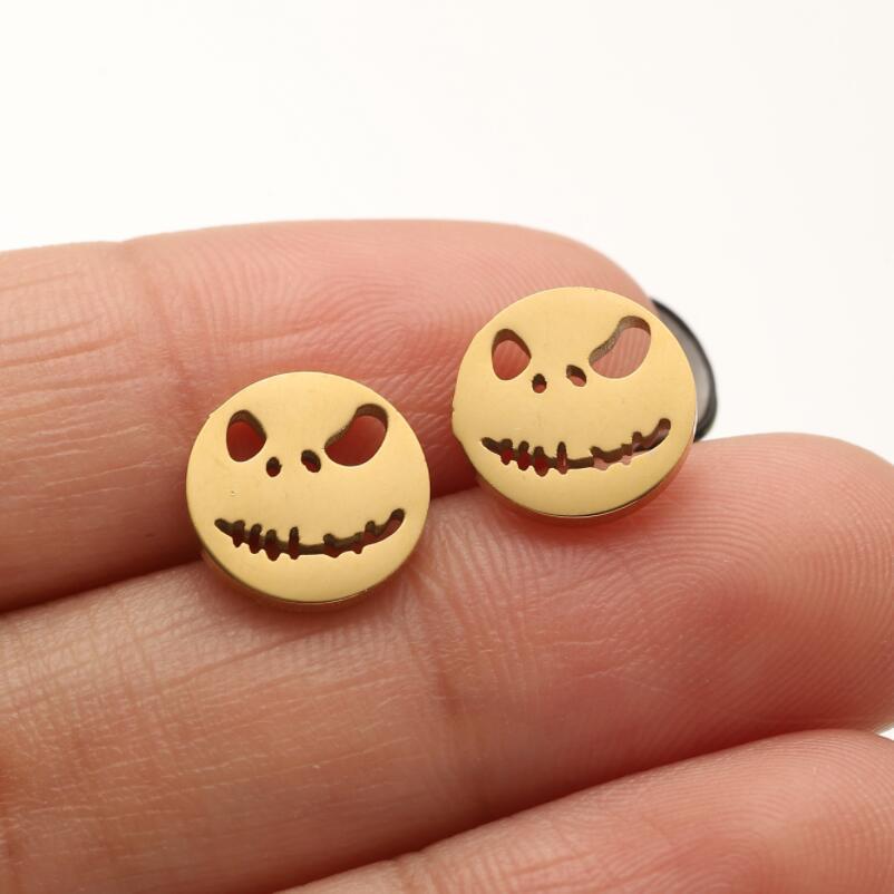 Halloween Asymmetrical Stainless Steel Pumpkin Skull Face Earrings