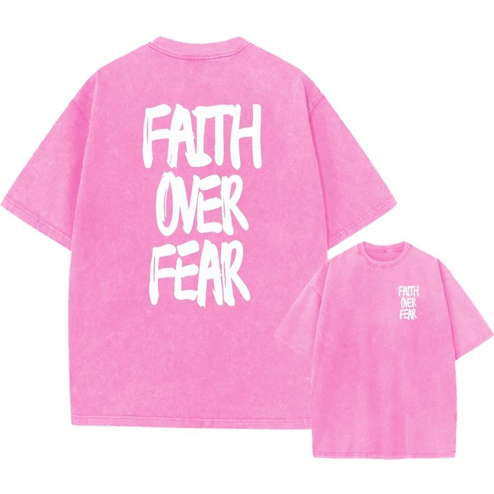Cotton Oversized TShirt Faith Over Fear Vintage Streetwear Unisex Tee