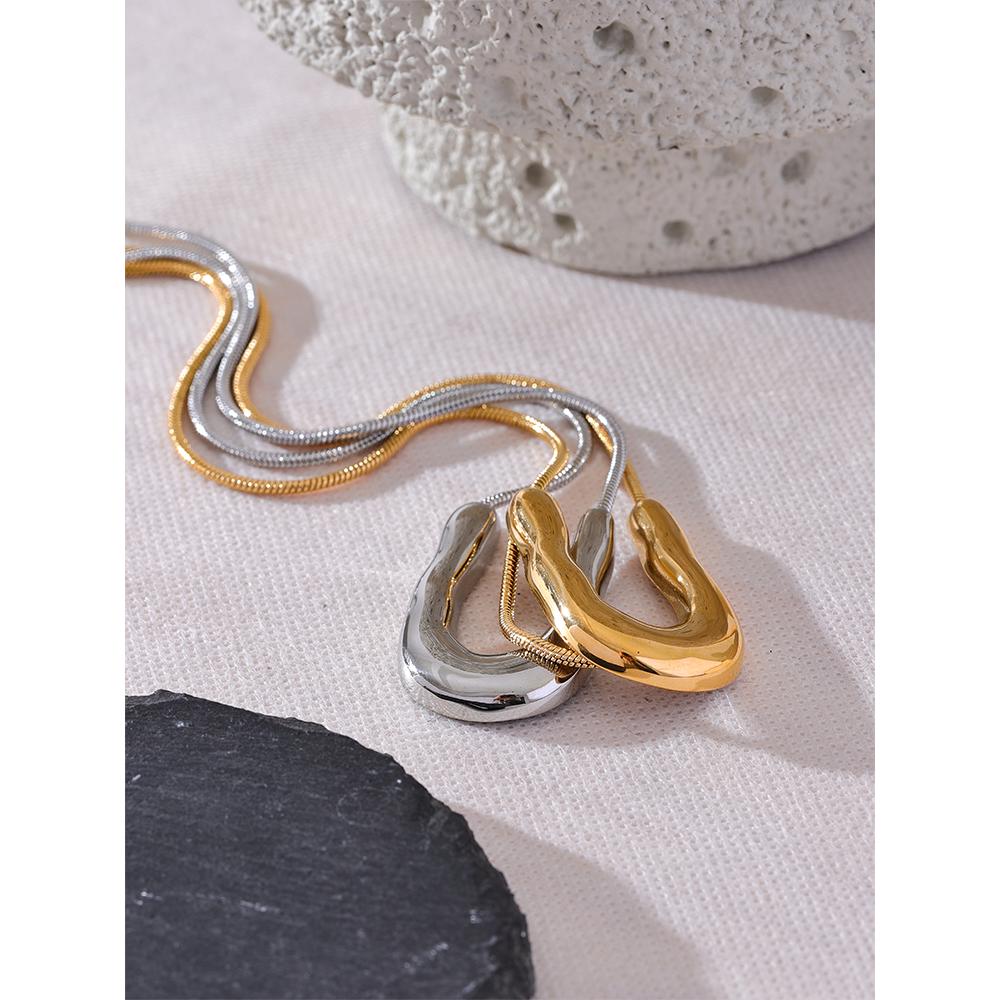 Yhpup 316L Stainless Steel U-Shape Metal Necklace Pendant 18K PVD Plated Fashion Statement Collar Neck Jewelry Waterproof New