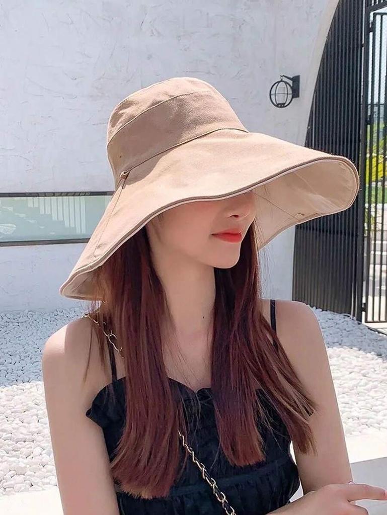 Womens Wide Brim Reversible Sun Hat Polyester Bucket Hat For Summer Casual Outdoor