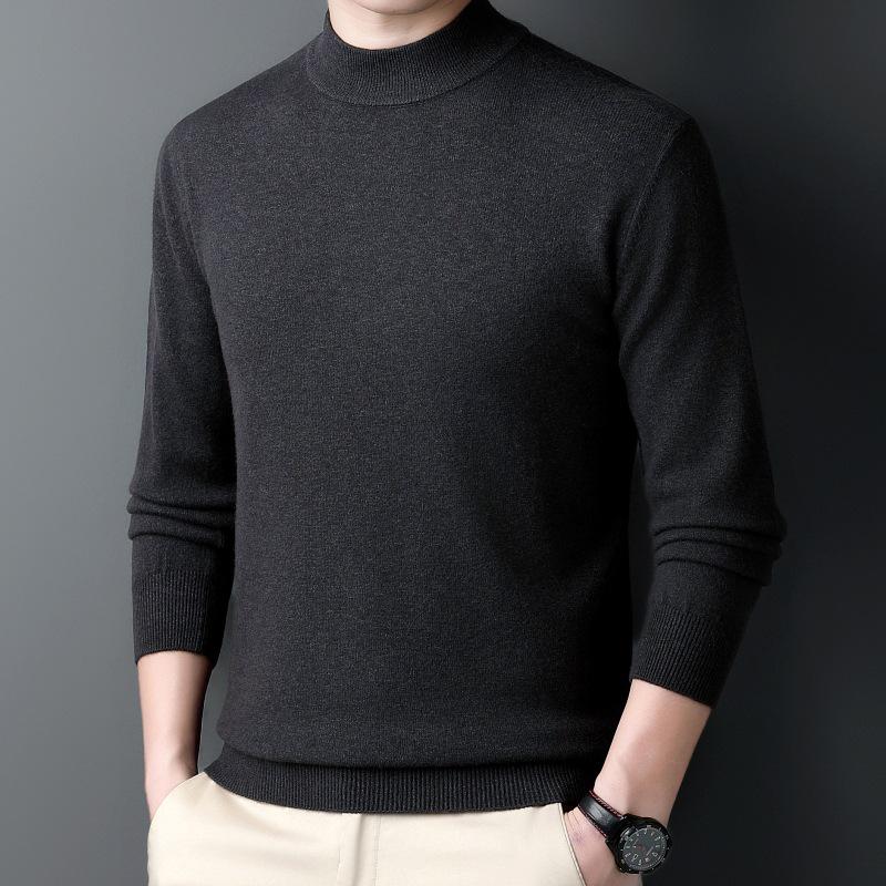 Men's Heavyweight 450g Wool Sweater: Autumn/Winter Casual Half-High Neck Knit Pullover