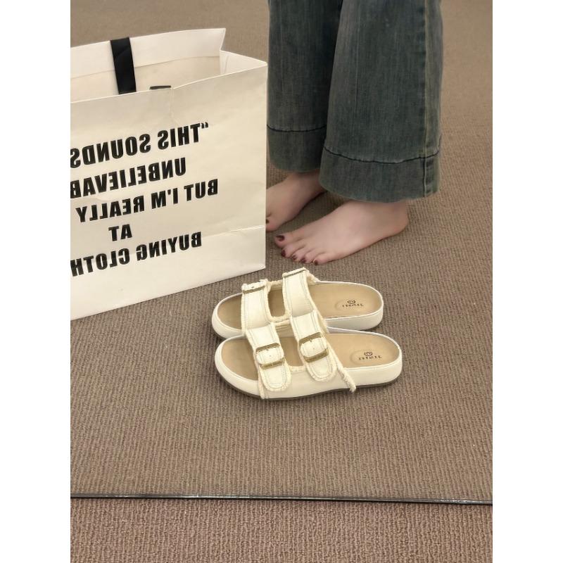 Women's slippers outside summer new casual versatile one-word slippers comfortable thick-bottomed cool slippers
