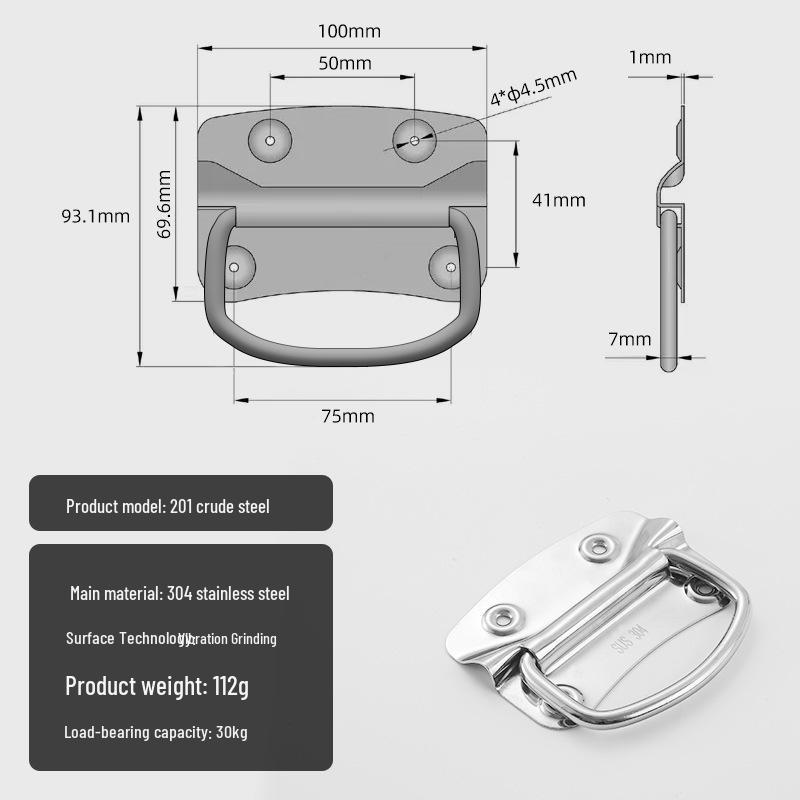 304 Stainless Steel Folding Ring Handle for Aviation or Industrial Aluminum Cases