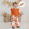 Baby Girl Halloween Flutter Sleeve Romper with Ghost/Pumpkin Pants & Headband - 3 Piece Set