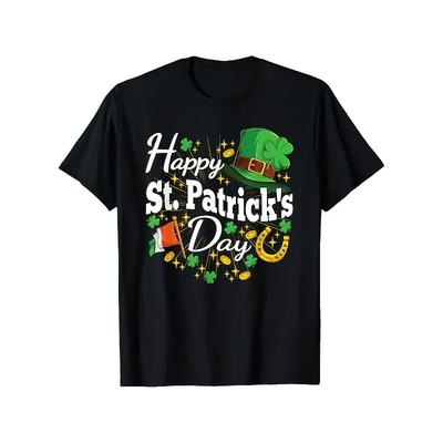 Europäische Größen Happy St Patrick'S Day Kleeblatt Irischer Saint Patrick'S Day T-Shirt | Geeignet für Alle Männer, Outdoor Kurzärmelig, für alle Jahreszeiten