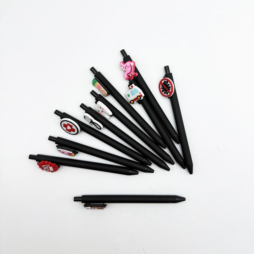 10Pcs Black Series Medical Pens, Quick-Dry Plastic Ballpoint Pens with Medium Tip, Suitable for Nurses and Healthcare Professionals, Retractable Closu