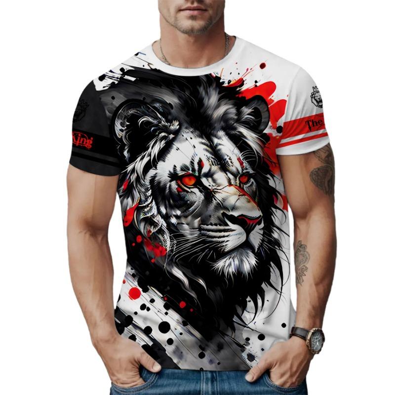 Summer Round Neck 3D Animal Print Top Fashionable Casual Short Sleeved Men's T-shirts