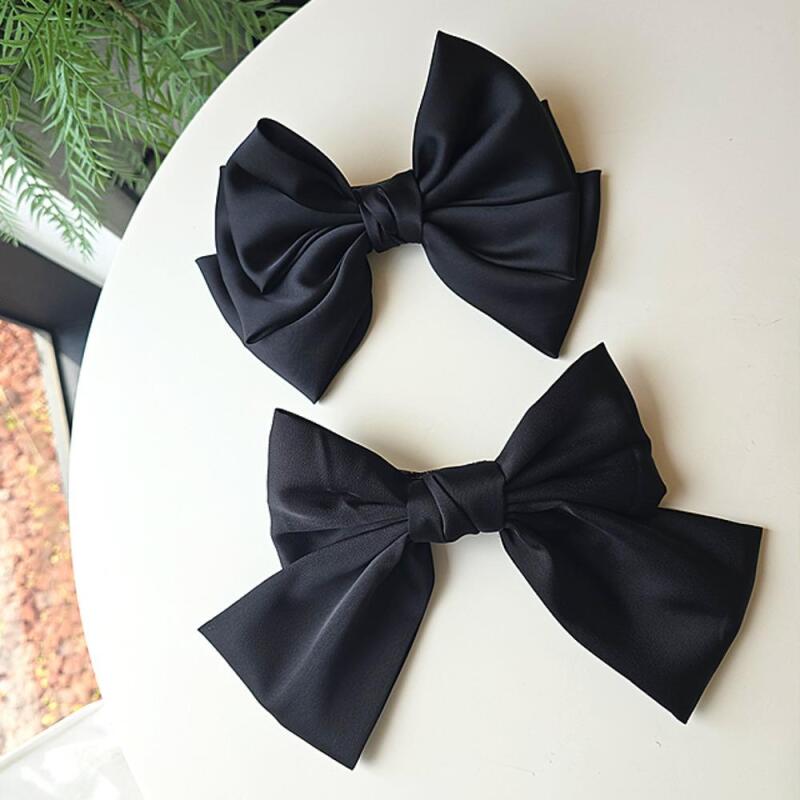 Women s Simple Classic Black Satin Ribbon Hairpin A29634_Small