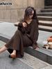 Lazy Style Knit Sweater Dress Set for Women Autumn Winter V-Neck Pullover Cardigan Half Skirt Fashion Two Piece Outfit
