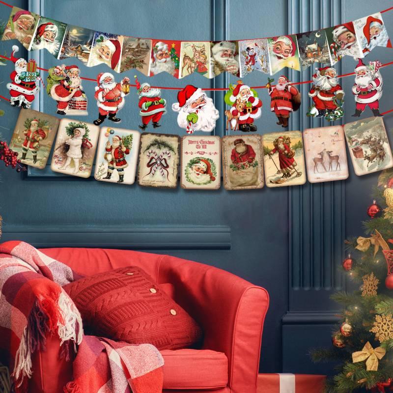 Santa Claus Snowman And Reindeer Christmas Party Banner Decorative Alphabet Banner For Festive Decor